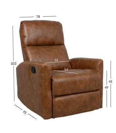 Tugitool DIEGO kiikuv ja pöörlev manuaalne recliner 78x95xH103cm, konjakipruun