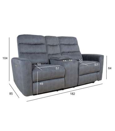 Diivan GASTON 2-kohaline elektriline recliner, hall samet