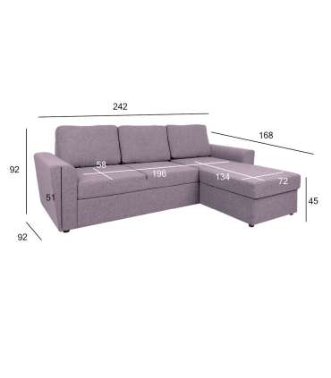 Nurgadiivanvoodi INGMAR 242x168/92xH92cm, vanaroosa