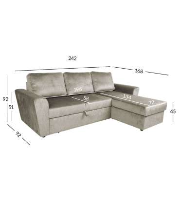 Nurgadiivanvoodi INGMAR 242x168/92xH92cm, beež samet