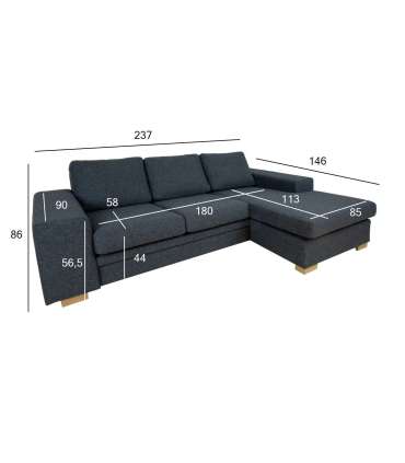 Nurgadiivan DAGMAR 237x90/146xH86cm, tumehall