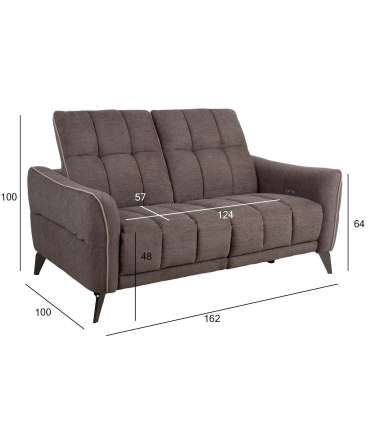 Diivan CATHY 2-kohaline elektriline recliner 162x100xH100cm, helepruun