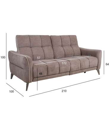 Diivan CATHY 3-kohaline elektriline recliner 210x100xH100cm, helepruun