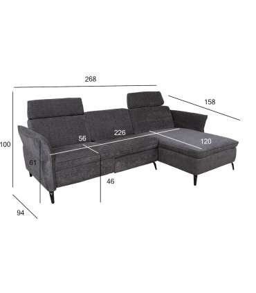 Nurgadiivan DAYTON PN, elektriline recliner  268x94/157xH100cm, tumehall