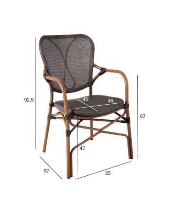 Tool BAMBUS käetugedega 55x62xH92,5cm, tumepruun, alumiinium