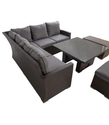 Aiamööblikomplekt MADRID nurgadiivan, laud ja 2 tumbat