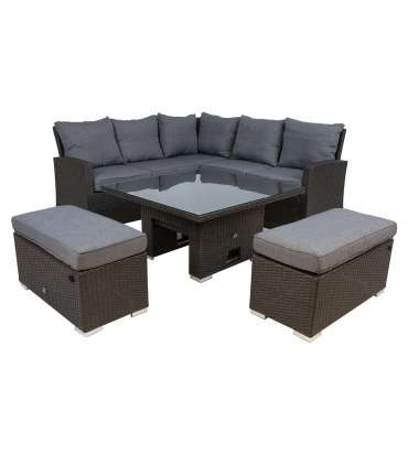 Aiamööblikomplekt MADRID nurgadiivan, laud ja 2 tumbat