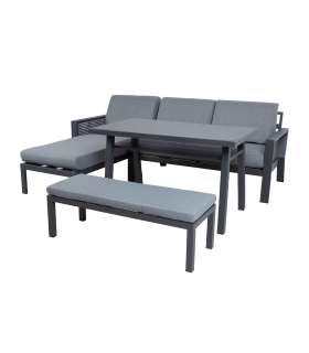 Aiamööblikomplekt DELGADO nurgadiivan, laud ja pink