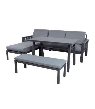 Aiamööblikomplekt DELGADO nurgadiivan, laud ja pink