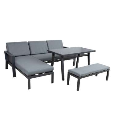 Aiamööblikomplekt DELGADO nurgadiivan, laud ja pink