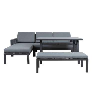 Aiamööblikomplekt DELGADO nurgadiivan, laud ja pink