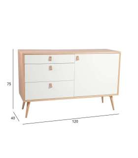 Kummut HELENA WHITE 120x40xH75cm, MDF naturaalne/valge