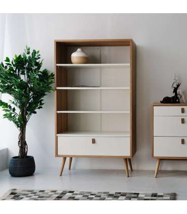 Riiul HELENA WHITE 80x40xH140cm, MDF naturaalne/valge