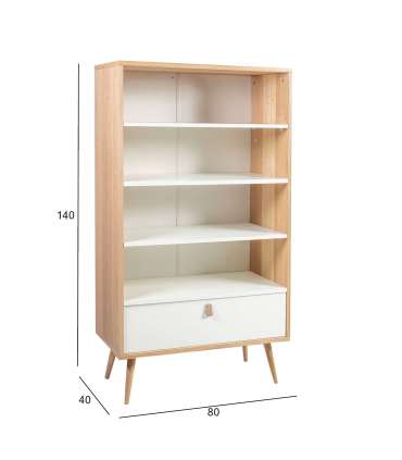 Riiul HELENA WHITE 80x40xH140cm, MDF naturaalne/valge