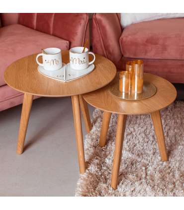 Приставные столики HELENA 2шт. D50xH45см, D40xH40см, дуб