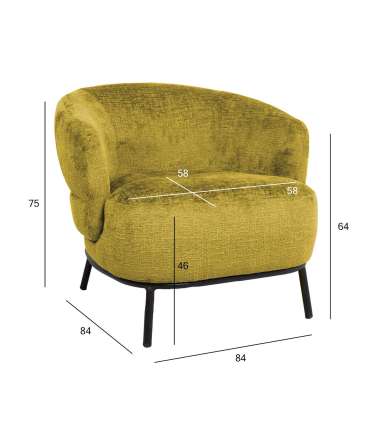 Tugitool GEMALA 84x84xH75cm, kollane