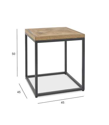 Приставной стол INDUS 45x45xH50см, столешница из дубового шпона мозаикой, металлический каркас серого цвета