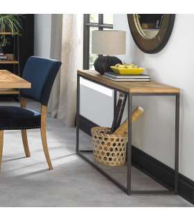 Приставной столик INDUS 116x37xH77см, столешница из дубового шпона, мозаика, металлический каркас серого цвета