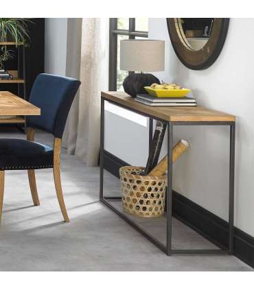 Приставной столик INDUS 116x37xH77см, столешница из дубового шпона, мозаика, металлический каркас серого цвета