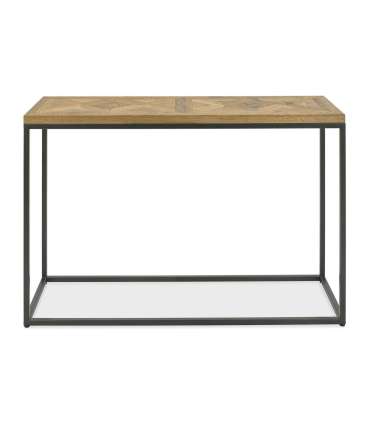 Приставной столик INDUS 116x37xH77см, столешница из дубового шпона, мозаика, металлический каркас серого цвета