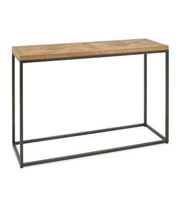 Приставной столик INDUS 116x37xH77см, столешница из дубового шпона, мозаика, металлический каркас серого цвета