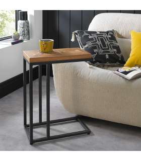 Приставной столик INDUS 45,5x25xH60см, столешница из дубового шпона, мозаика, металлический каркас серого цвета