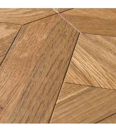 Обеденный стол INDUS D125xH76,6см, столешница из мозаичного дубового шпона, металлический каркас серого цвета