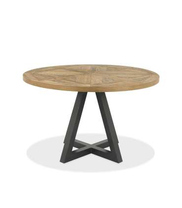 Обеденный стол INDUS D125xH76,6см, столешница из мозаичного дубового шпона, металлический каркас серого цвета