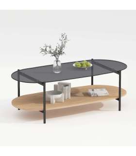 Diivanilaud CINDY 120x55xH40cm, hall klaas/melamiin tamm