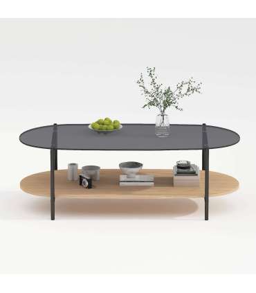 Diivanilaud CINDY 120x55xH40cm, hall klaas/melamiin tamm