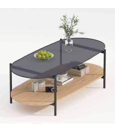 Diivanilaud CINDY 120x55xH40cm, hall klaas/melamiin tamm