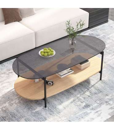 Diivanilaud CINDY 120x55xH40cm, hall klaas/melamiin tamm