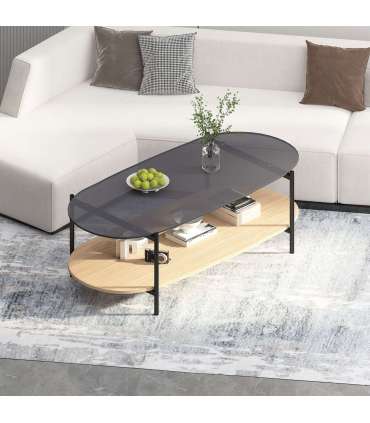 Diivanilaud CINDY 120x55xH40cm, hall klaas/melamiin tamm