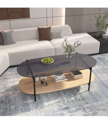 Diivanilaud CINDY 120x55xH40cm, hall klaas/melamiin tamm