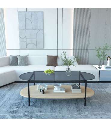 Diivanilaud CINDY 120x55xH40cm, hall klaas/melamiin tamm