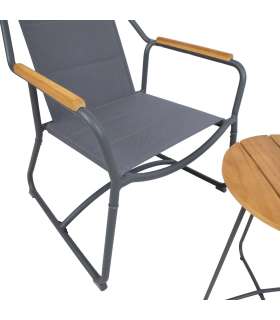 Rõdukomplekt LARISA hall, laud D40xH50cm, 2 tooli 74x75xH85cm, alumiiniumraam