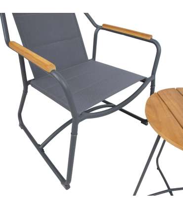 Rõdukomplekt LARISA hall, laud D40xH50cm, 2 tooli 74x75xH85cm, alumiiniumraam