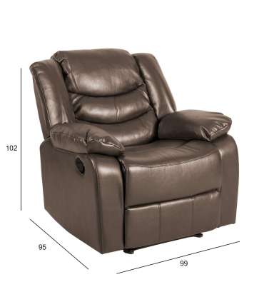 Tugitool DIXON recliner, elevandihall kunstnahk, 99x95xH102cm, puit, vineer