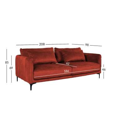 Diivan BIANKA 3-kohaline 208x98xH85cm, oranž