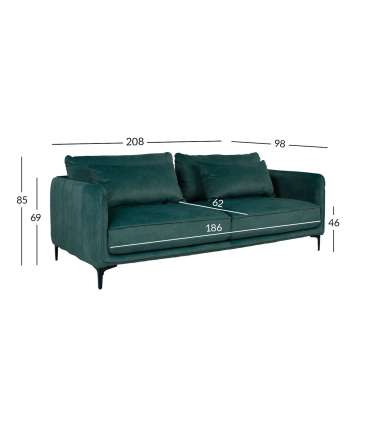 Diivan BIANKA 3-kohaline 208x98xH85cm, roheline