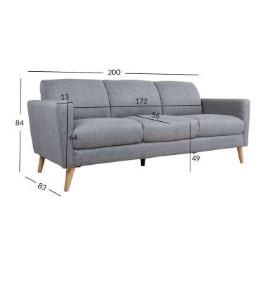 Diivan KAILI 3-kohaline 200x83xH84cm, hall