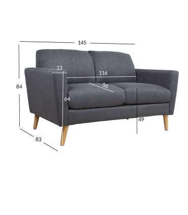 Diivan KAILI 2-kohaline 145x83xH84cm, tumehall