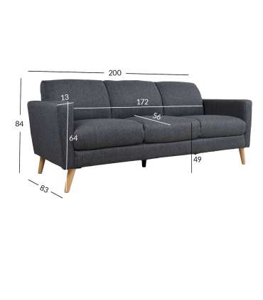 Diivan KAILI 3-kohaline 200x83xH84cm, tumehall