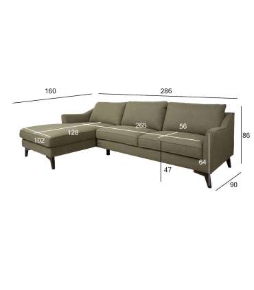 Nurgadiivan BIRGIT VN 286x160/90xH86cm, oliiviroheline