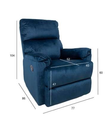 Кресло-реклайнер GUSTAV с ручным механизмом, темно-синий бархат