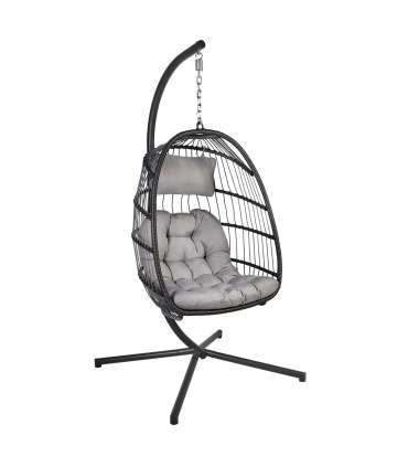 Подвесное кресло YOYO с белыми подушками, 100x95/110xH196см, ножка: чёрная стальная труба, сиденье: плетение из пластика