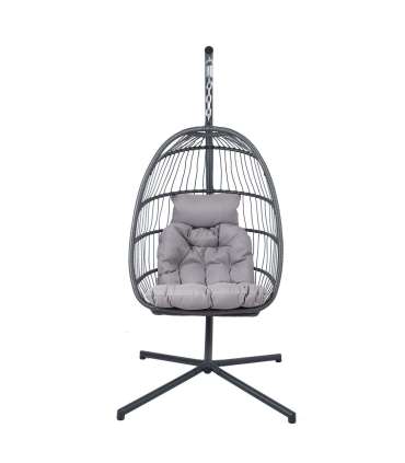 Подвесное кресло YOYO с белыми подушками, 100x95/110xH196см, ножка: чёрная стальная труба, сиденье: плетение из пластика