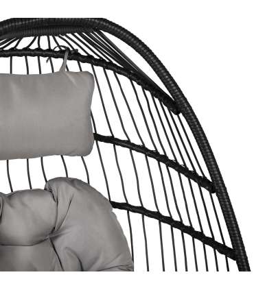 Подвесное кресло YOYO с белыми подушками, 100x95/110xH196см, ножка: чёрная стальная труба, сиденье: плетение из пластика
