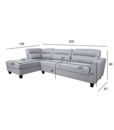 Nurgadiivan HELSINKI VN 268x158/83xH88cm, helehall