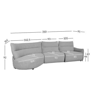 Nurgadiivan CANNES VN elektriline recliner 310x101/91xH92cm, hall